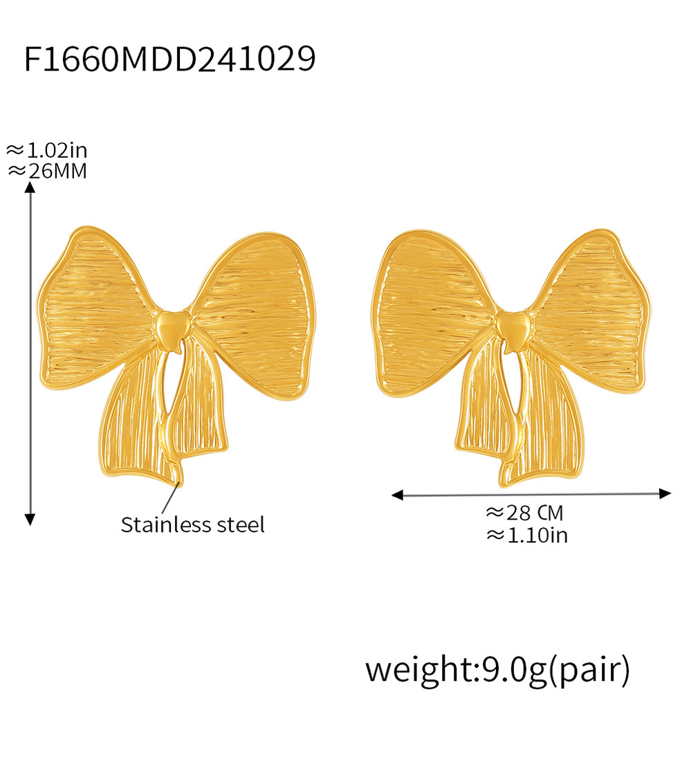 Square Sugar Bow Earrings For Women In Titanium Steel Gold Tone_voghion.com