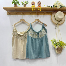 碎花拼接吊带  夏季新款 减龄花边上衣女森系宽松背心批发