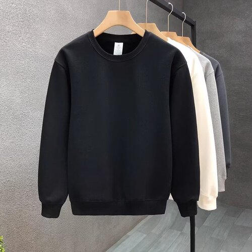 2025 solid color long-sleeved T-shirt, men's casual all-match round collar, loose spring and autumn trend, handsome elastic sweater, men