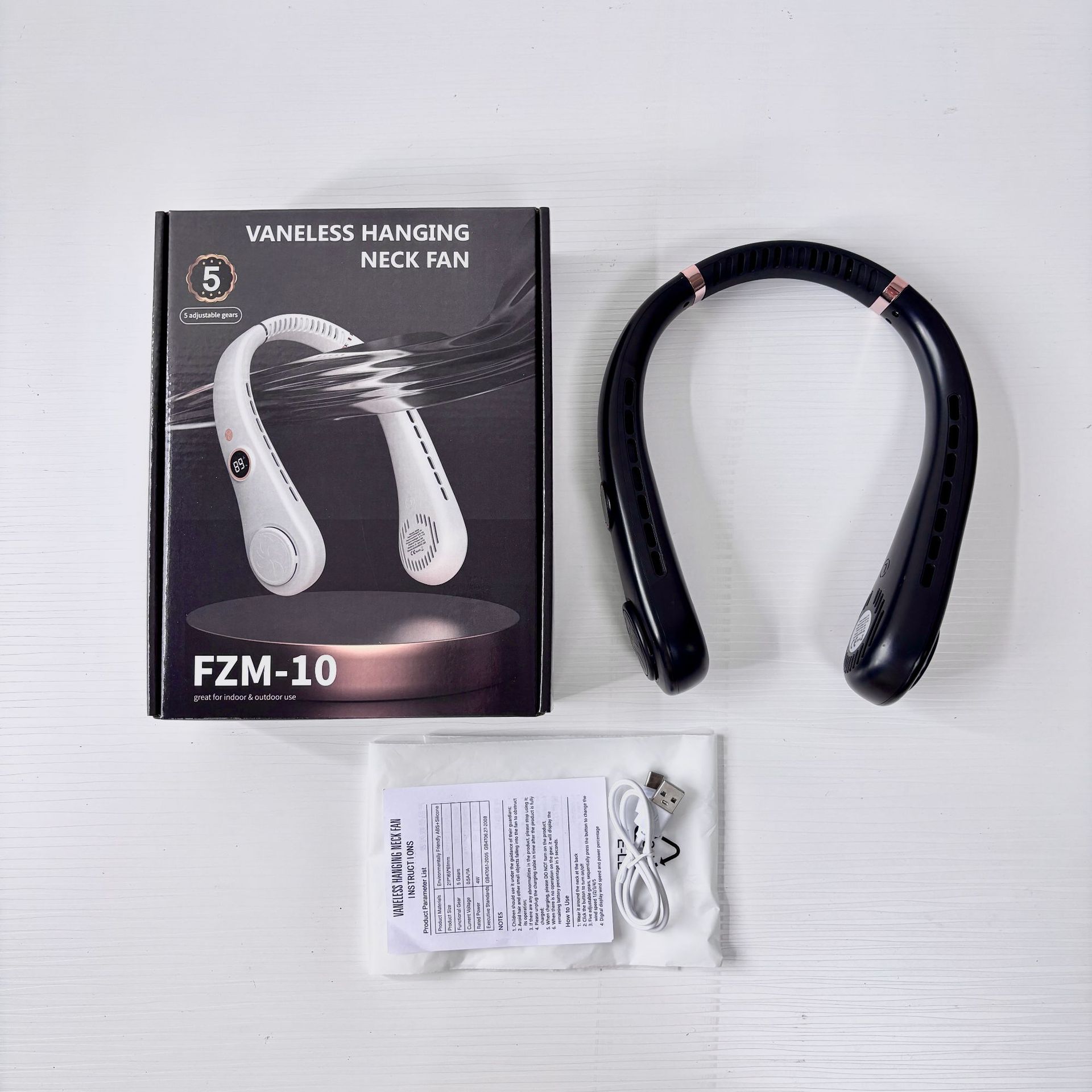 Nuevo ventilador de cuello colgante sin hojas transfronterizo usb para exteriores portátil de cinco velocidades pantalla digital estudiante mini ventilador de cuello colgante pequeño