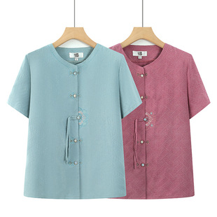 Wholesale Chinese-Style Grandma Cotton Shirt Short Sleeve 2025 New Breathable Cotton-Linen Top Shirt for Elderly Thin