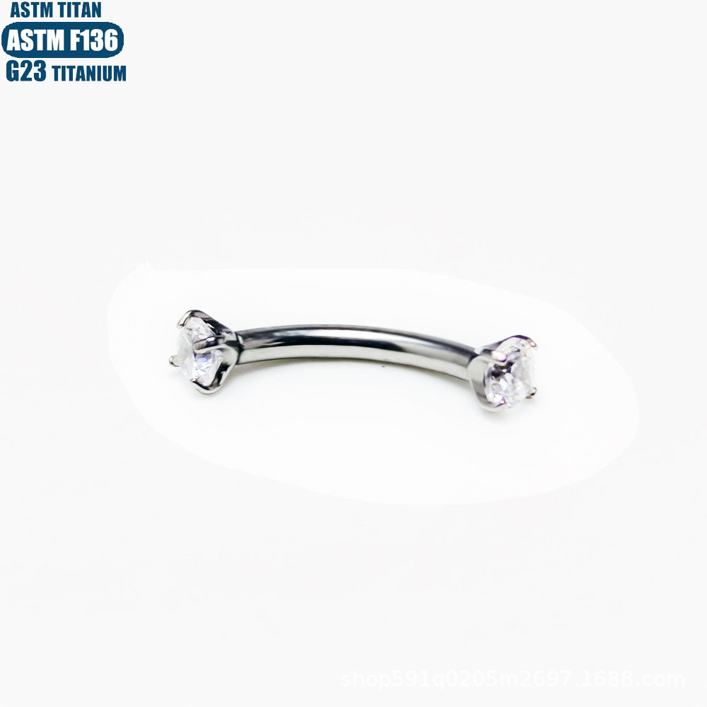 F136 Titanium 16G Curved Barbell Eyebrow Ring with Internal Thread and Zircon Gem detail image 8