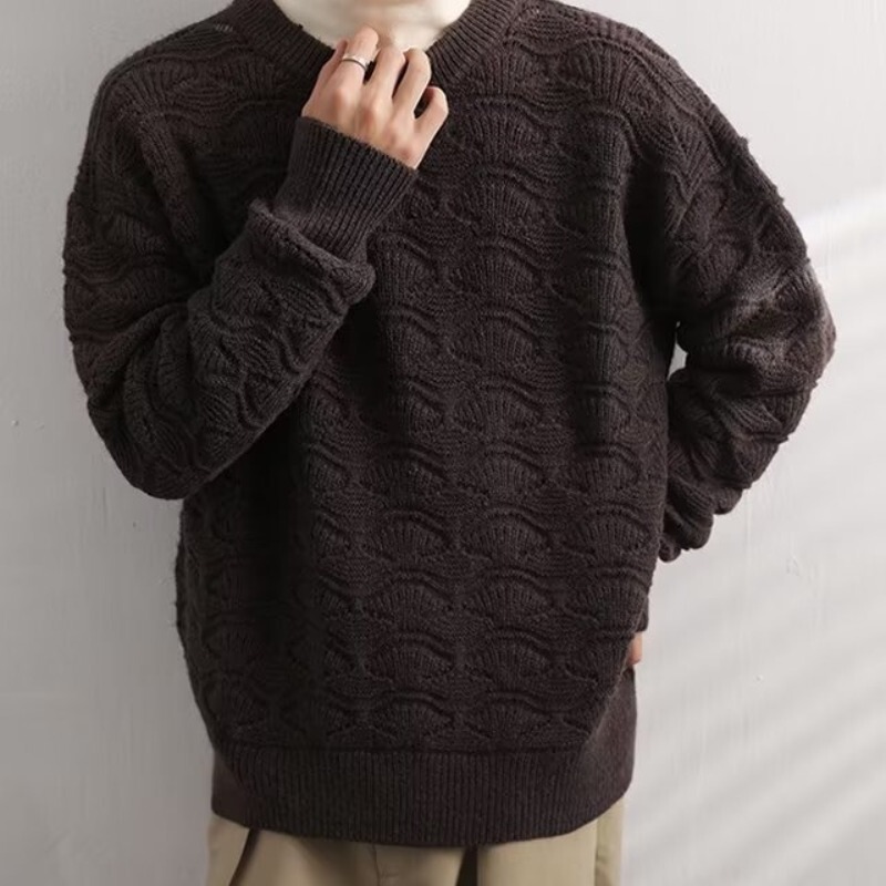 Japanese-Style Cable Knit Sweater for Men 2023 Autumn New Men's Lazy Style High-End Loose Retro Autumn and Winter Knitwear