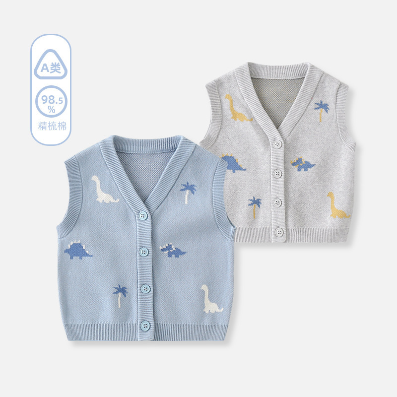 Baby Vest Spring & Fall Boys Vest Outer Wear Autumn Kidsren's Sweater Cardigan Baby Sweater Vest Dinosaur Vest