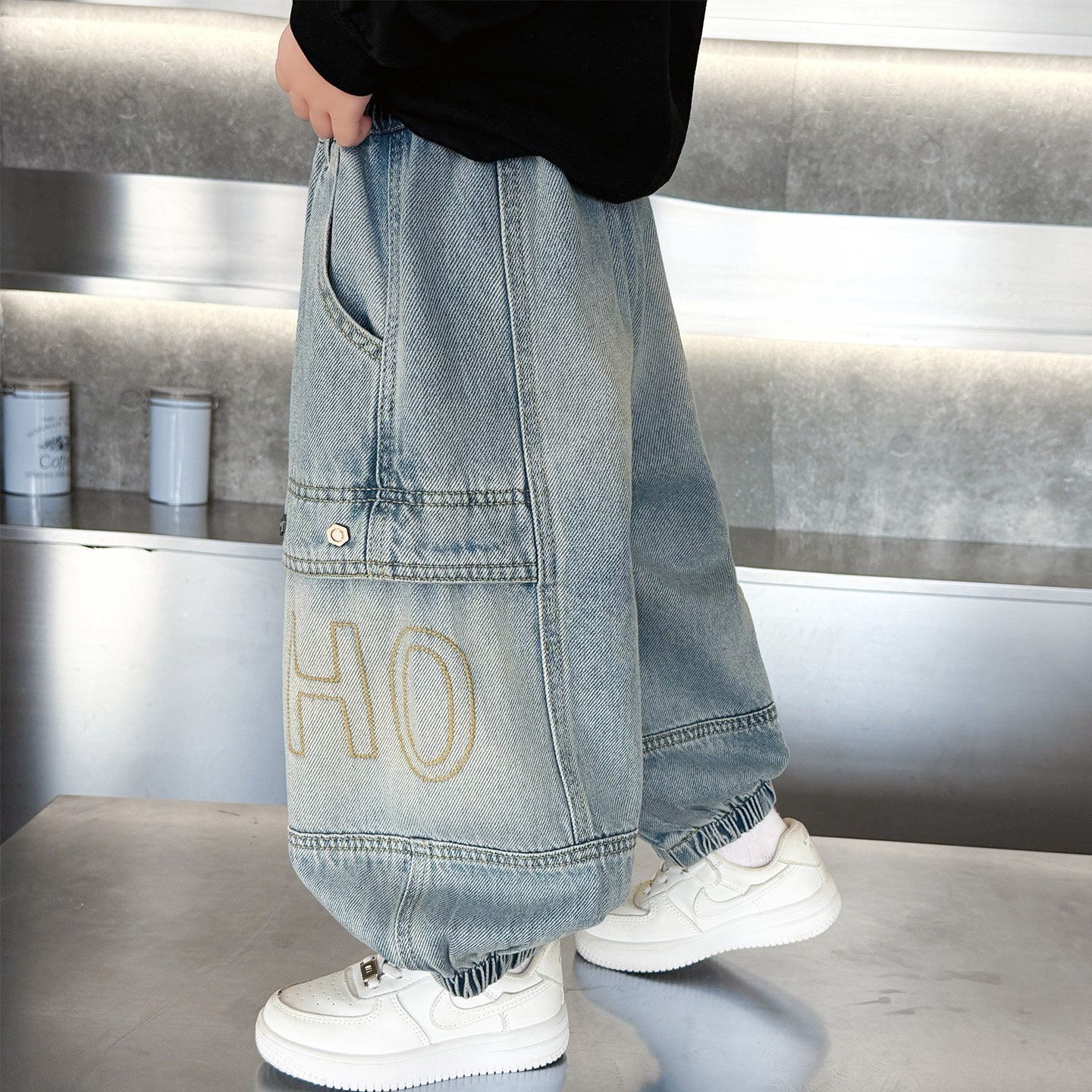 Hombres y niñas primavera y otoño jeans coreanos pantalones largos para niños pantalones largos largos