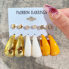 Earrings, acrylic metal set from pearl, 5 pair, simple and elegant design