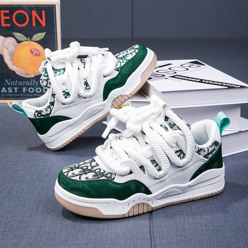 Giày sneaker unisex cổ thấp đế dày phối màu, thân lưới thoáng khí, form rộng dễ mang — Trắng, đen