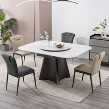 奢石岩板餐桌现代简约家用小户型可伸缩折叠方形实木高端设计款