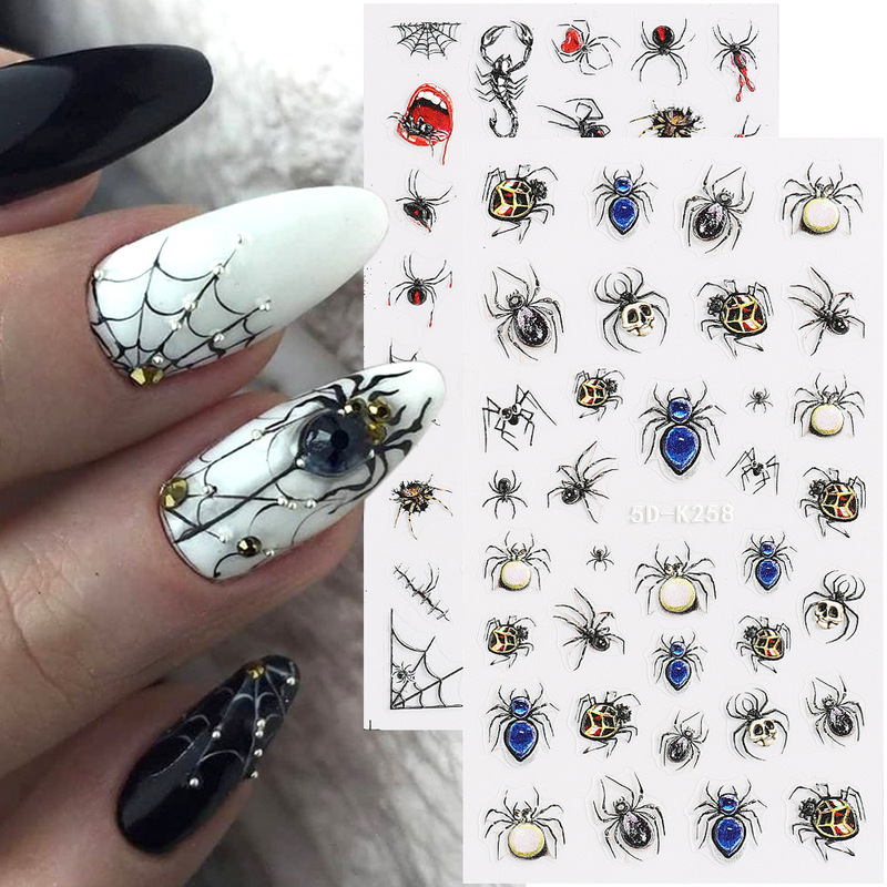 2023 hot relief nail sticker holy elements Three-dimensional 5D weird eye Spider Skull nail adhesive sticker