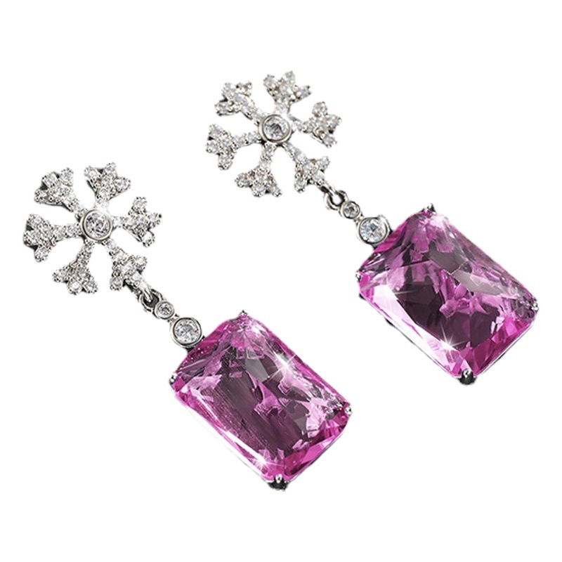 Xupe joyería imitación color tesoro serie geométrica cuadrado copo de nieve pendientes de las mujeres francés Retro Luz de lujo de alto grado pendientes