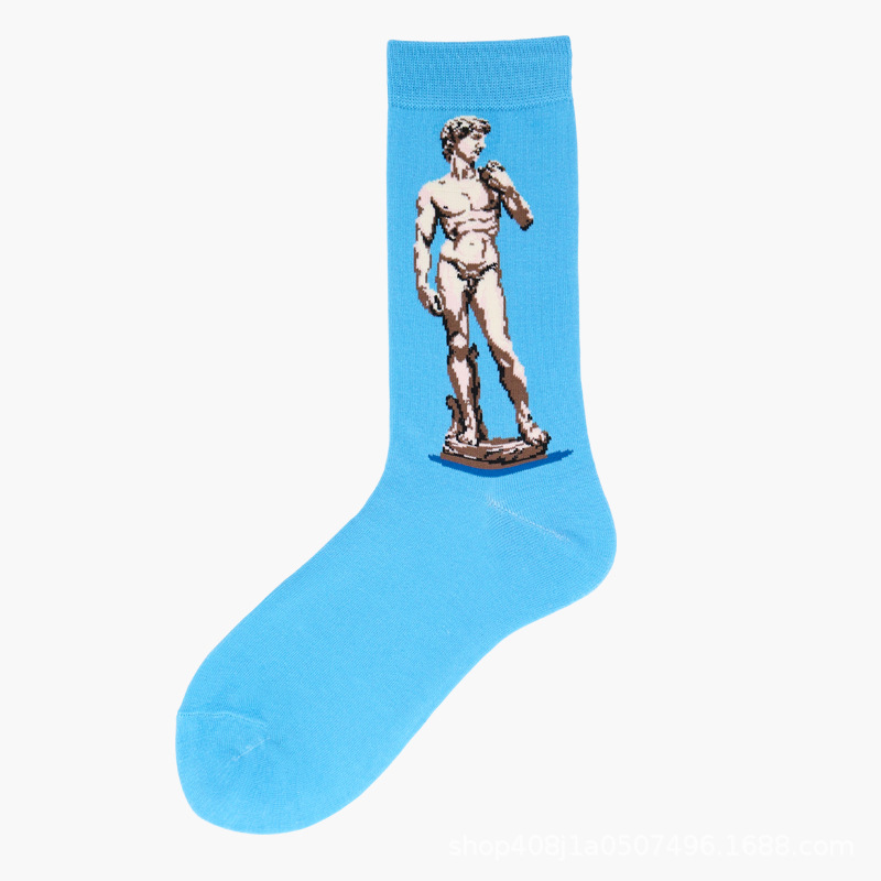 Calcetines de Comercio Exterior, Calcetines de Media Pantorrilla con Pintura al Óleo de Estilo Creativo Europeo y Americano, Calcetines Largos de Moda Transfronterizos, Calcetines de Algodón de Media Pantorrilla para Otoño e Invierno.