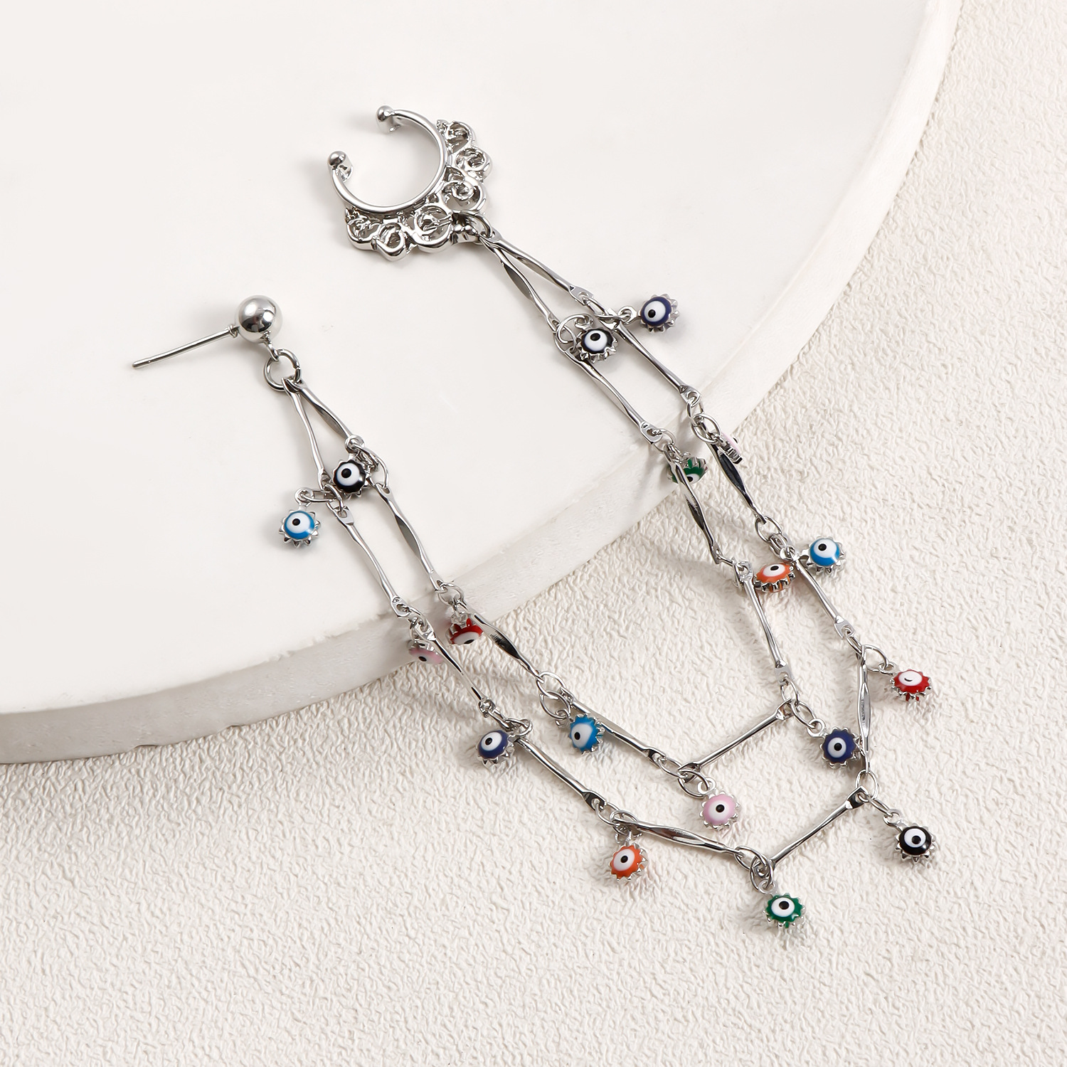 Teufelsauge-Quasten-Nasenring an Ohrkette mit Nieten, nicht durchbohrter Septum-Reifenring, indischer Bauchtanz, Party-Nasenzubehör für Frauen und Mädchen_voghion.com