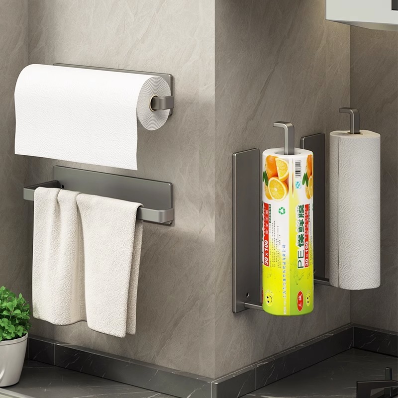 キッチンティッシュ棚穴なし食器棚ラップ雑巾置物壁掛け式トイレ壁収納ラック|undefined