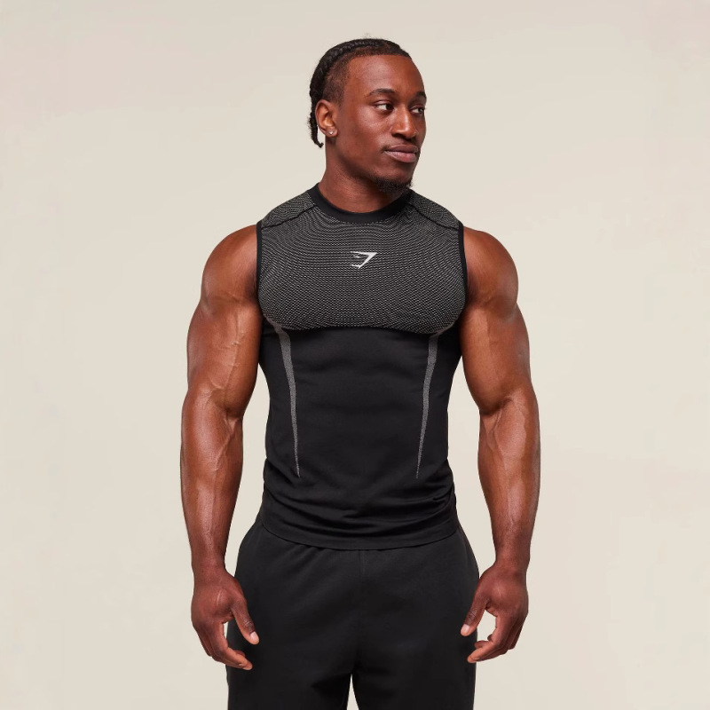 Gymshark Fitness Vest Men's Top Casual Breathable Compression Shirt Running Training Short-Sleeve Muscle Shark
