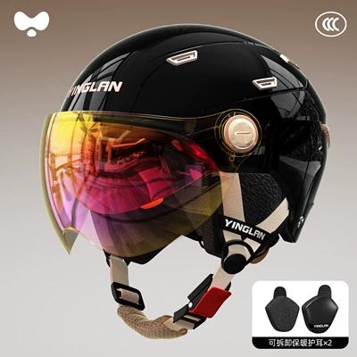 Motosiklet kaskı (dəbilqə): 3C Certification, Retro Style, Suitable - 3c-obsidian-black-colorful-short-lenses-detachable-ear-protection-one-size-fits-all
