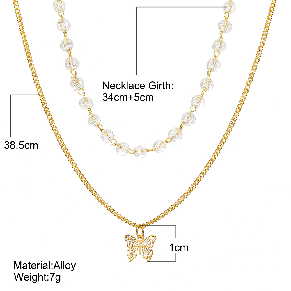 Fashion Butterfly Alloy Beaded Plating Layered Necklaces