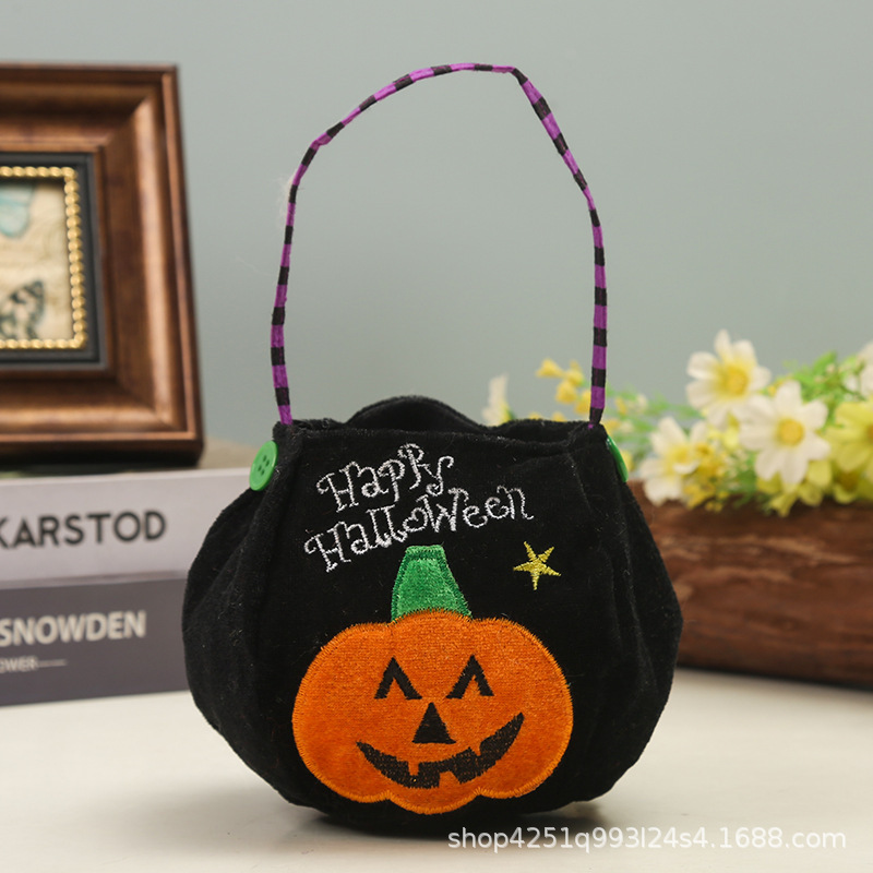 Bolsas de calabaza de mano bordadas transfronterizas de Halloween brujas fantasmas búhos bolsas de azúcar decoración de espectáculo de baile infantil