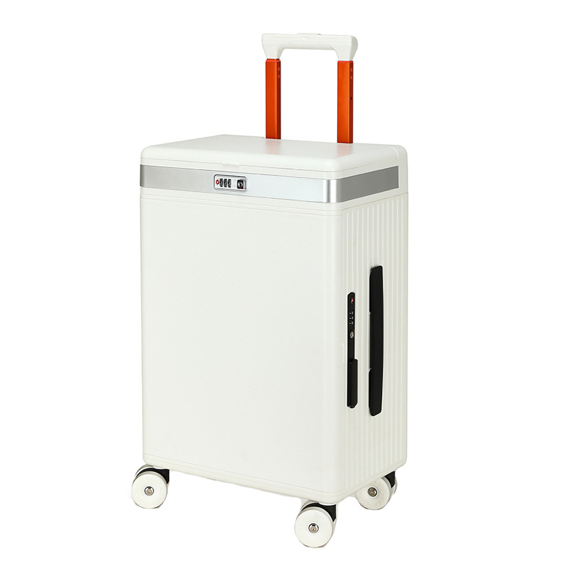 Vali kéo trang điểm có gương, nắp mở bên hông, ngăn sâu lớn, sạc USB, đèn led điều chỉnh độ sáng, kèm giá đỡ cốc và điện thoại — Đêm cực đen + tay cầm đen + bánh xe đen