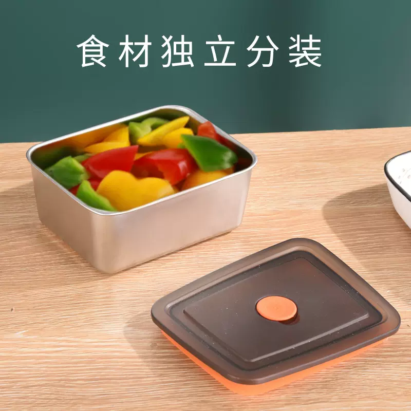 不锈钢食品保鲜盒密封食品级冰箱专用饺子冷冻水果留样盒收纳带盖