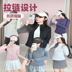 石墨烯加绒加厚瑜伽防风衣外穿长袖修身显瘦健身跑步瑜伽运动外套