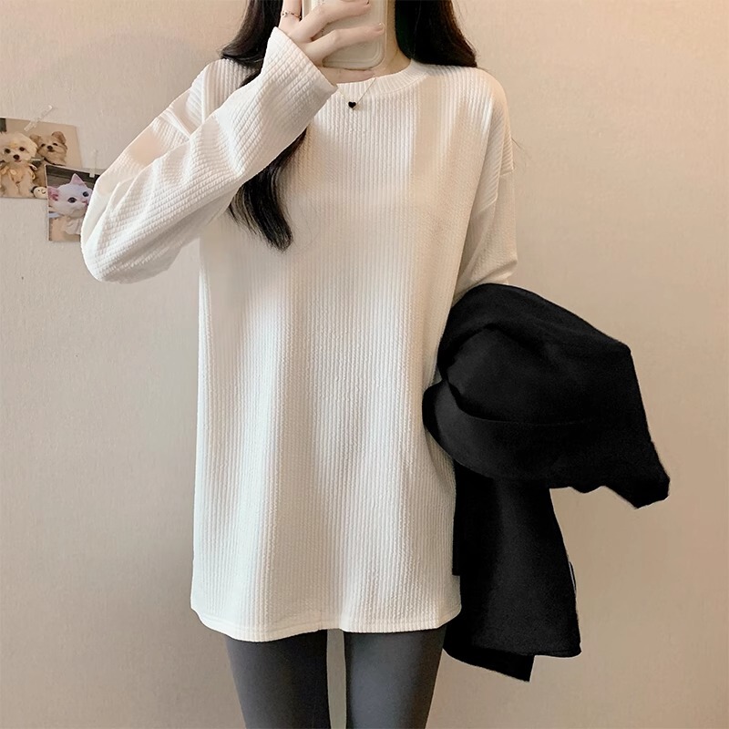 Matching Shark Pants Mid-length Butt-covering Long-sleeved T-shirt Women's Autumn and Winter Stacked Sweater Inner Base Shirt Top