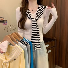 韩系海军领披肩针织打底衫女秋季设计感小众chic别致内搭短款上衣