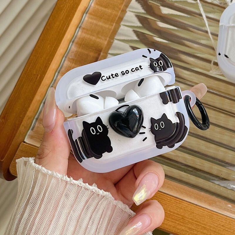 Funda Protectora para Auriculares con Diseño de Gato Negro de Dibujos Animados, Compatible con Apple Airpods 4, Bluetooth, Pro3