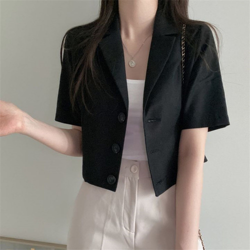 Women's Summer Thin Loose Short Sleeve Solid Color Blazer for Casual Wear, Short Vibe Outerwear for Petite Figures