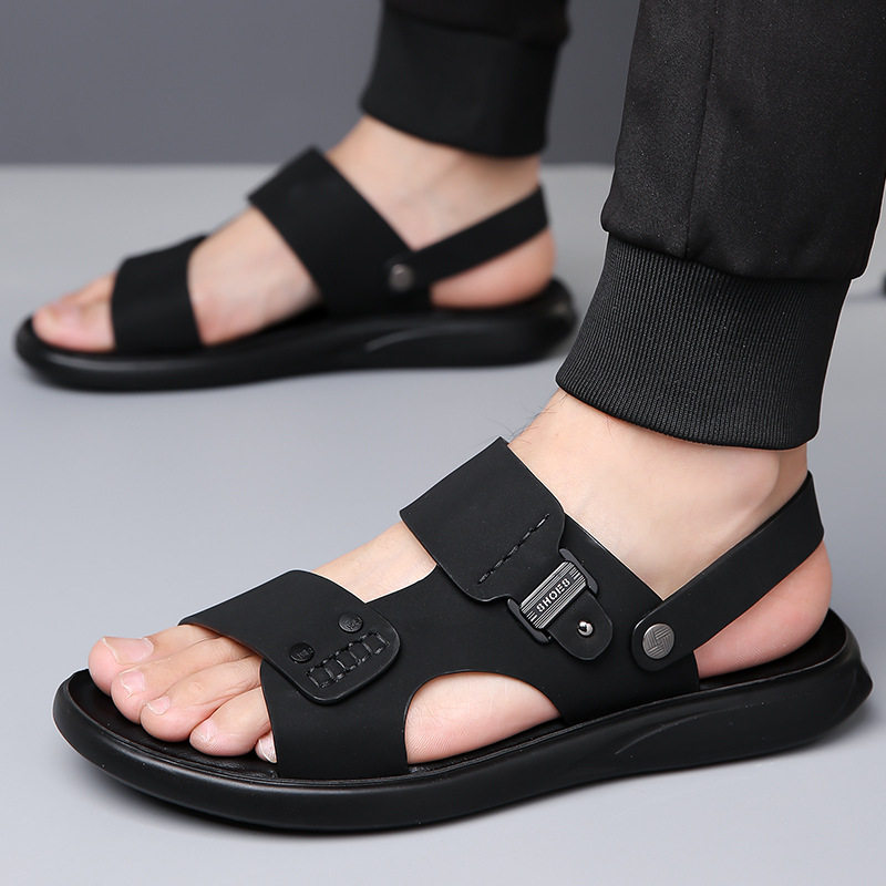 Dép sandal nam quai ngang hở ngón thoáng khí chống trượt đi biển và dạo phố — QS5253 nâu (cỡ giày thể thao), QS5253 đen (cỡ giày thể thao)