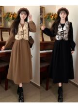 大码胖mm2025新款秋装长袖连衣裙女装超好看打底a字长裙子