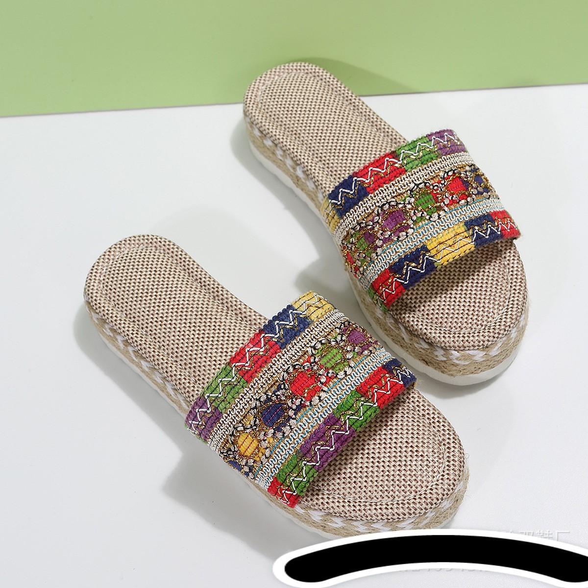 Women's Ethnic Style Color Block Stripe Slides Slippers display picture 1