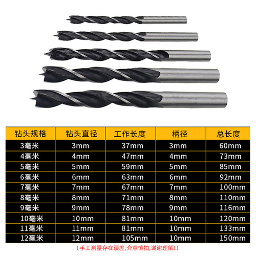 Woodworking three-point drill bit hole opener, spiral drill for wood boards, multi-functional electric drill chuck tool