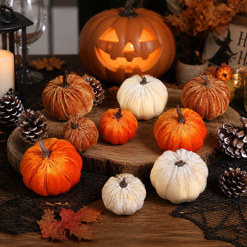 Exclusively for Cross-Border Sales: Halloween Decorative Velvet Pumpkin Ornaments, Autumn Harvest Festival Artificial Fabric Pumpkin Set