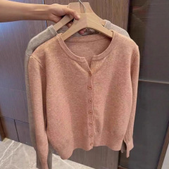 春秋薄款羊毛针织开衫女韩版圆领宽松短款外搭毛衣外套上衣