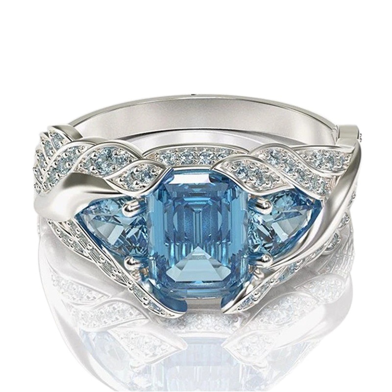 Yunjin TEMU popular anillo de circón azul cuadrado joya anillo femenino popular joyería transfronteriza exclusivo