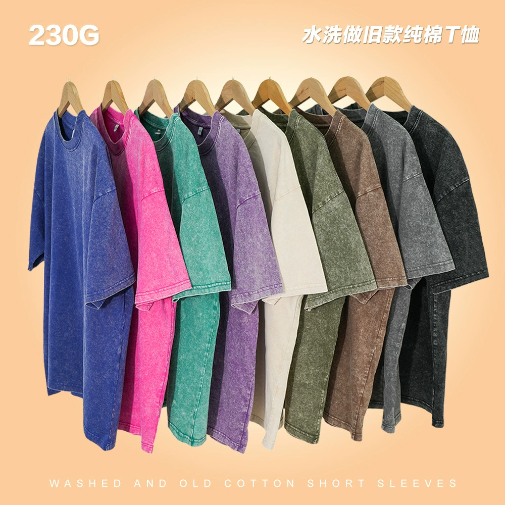 230 г винтажная жареная снежинка мойка футболка европейская и американская трансграничная хлопчатобумажная