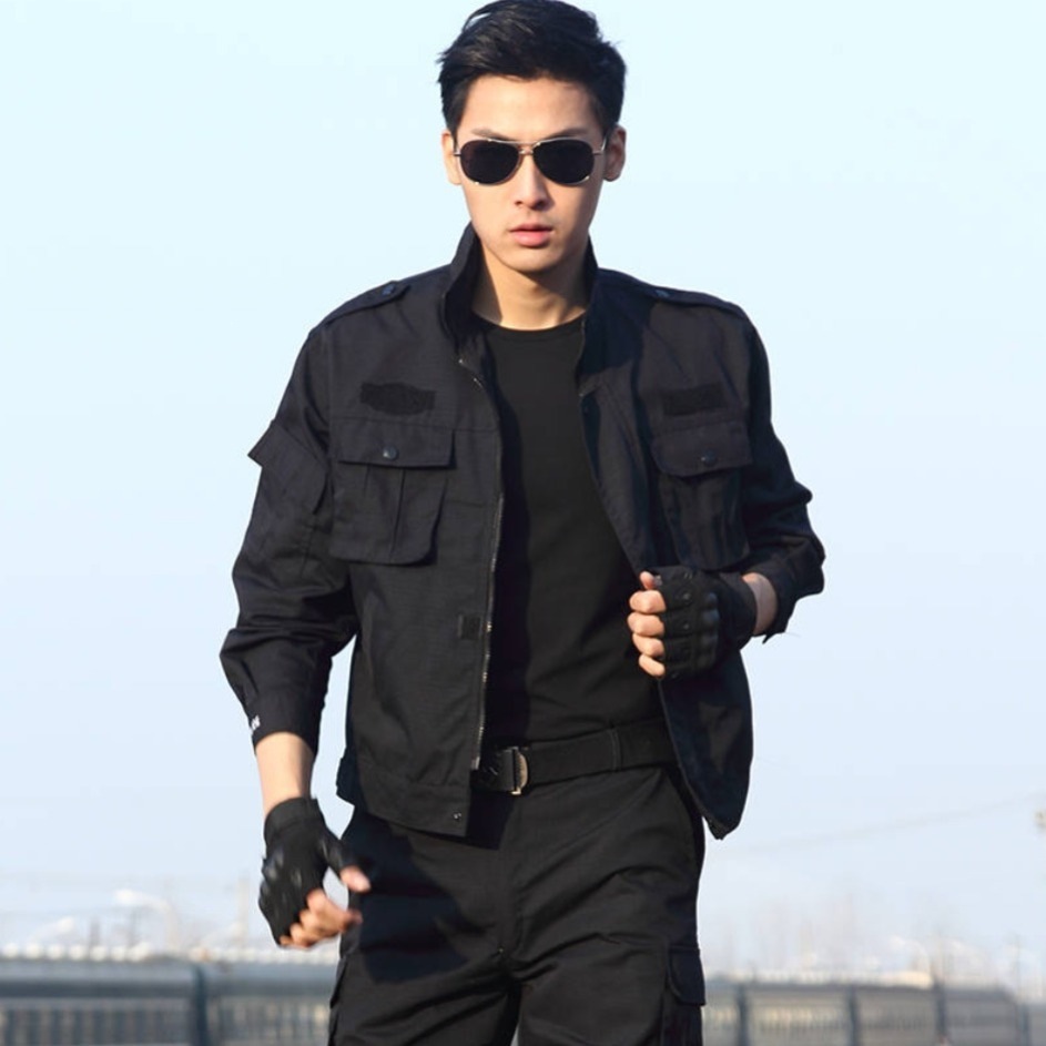 Scissors Stone Genuine Black Long-Sleeved Training Uniform Set for Men, Outdoor Special Forces Combat Uniform, Security Training Uniform, Summer