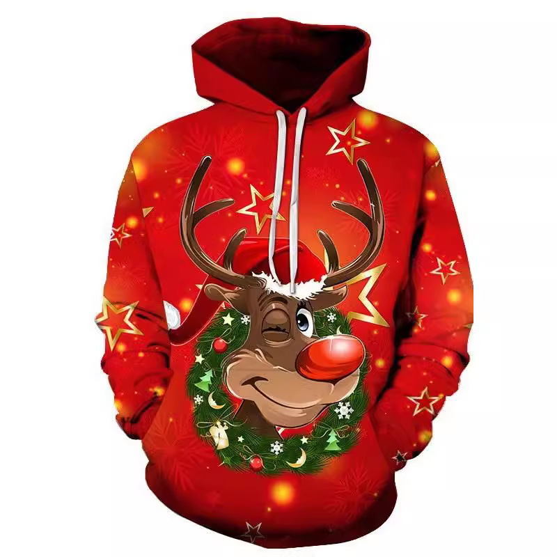 Cross Border Hoodie Autumn Casual Christmas Sweatshirt Digital Print Hoodie Sports Snowman Holiday Fashion Coat