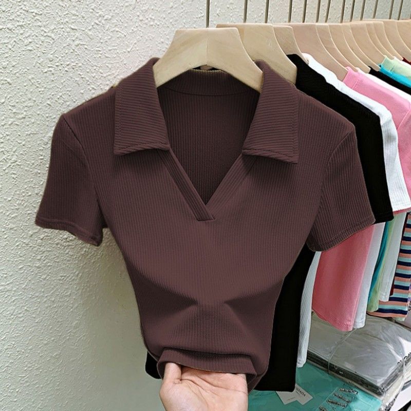 Design-Inspired Polo Shirt Short-Sleeve T-Shirt for Women, 2026 Summer New Style, Slim Fit, Regular Shoulder, V-Neck, Pure Desire Spicy Girl Short Top