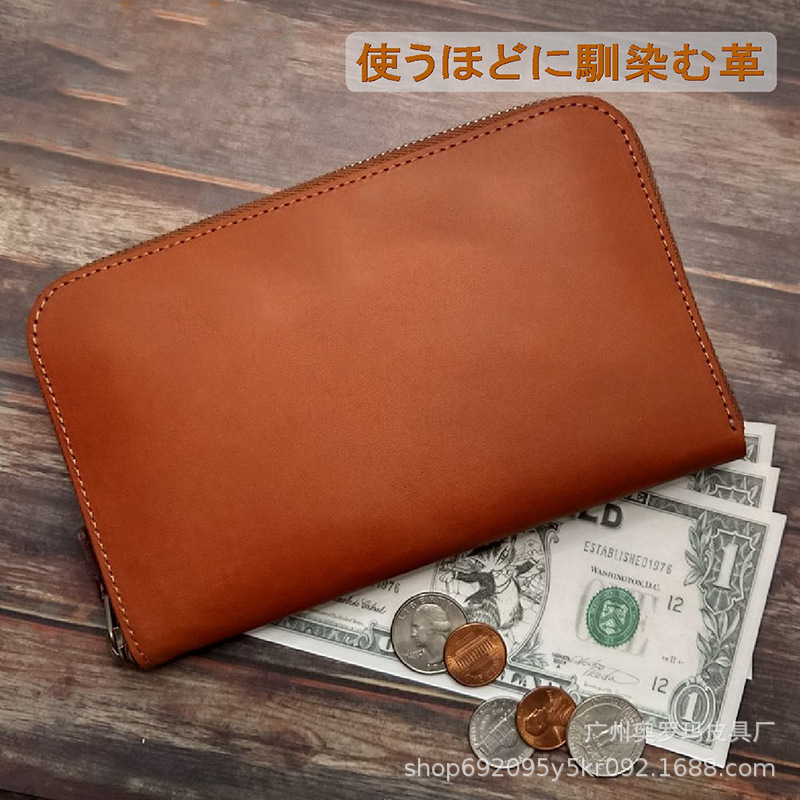 复古疯马皮男士钱包头层牛皮大容量手包长款钱夹拉链手工皮夹定制