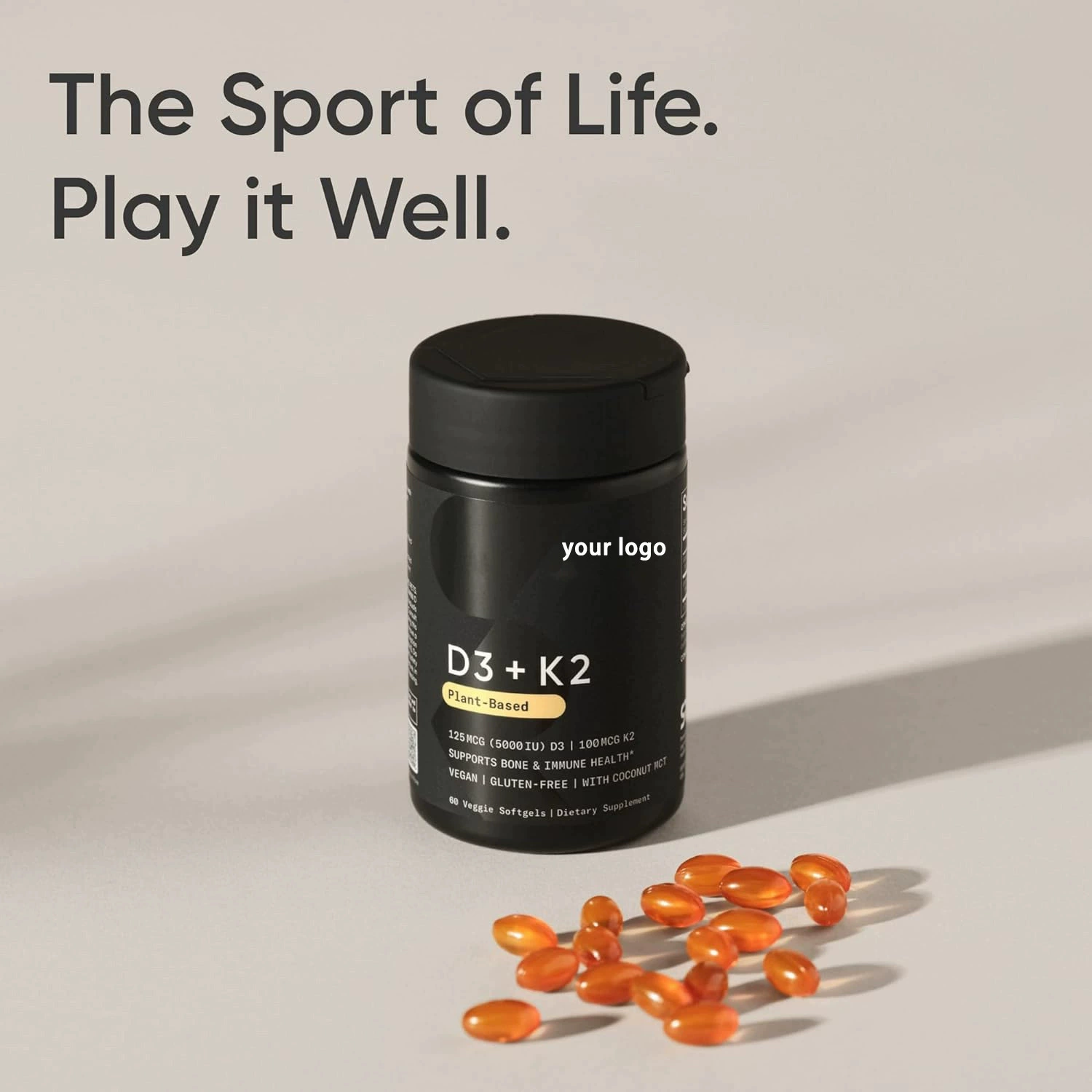 Спотовые товары для внешней торговли 60 капсул безглютенового витамина D3K2 мягкие капсулы VitaminD3 K2 Фабричная ветвь