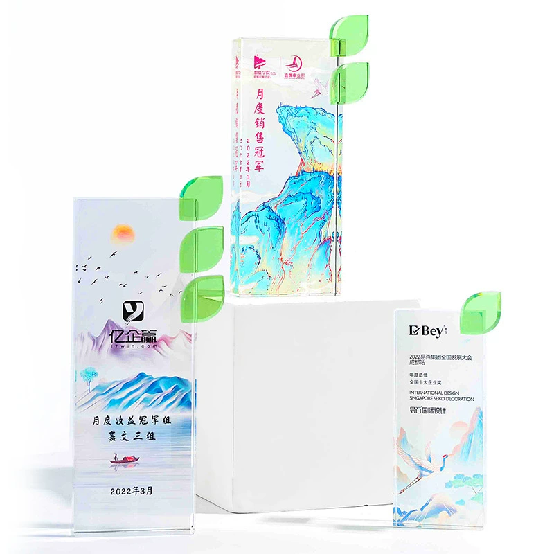 东南 Crystal new leaf shape environmental theme trophy corporate event party award trophy medal