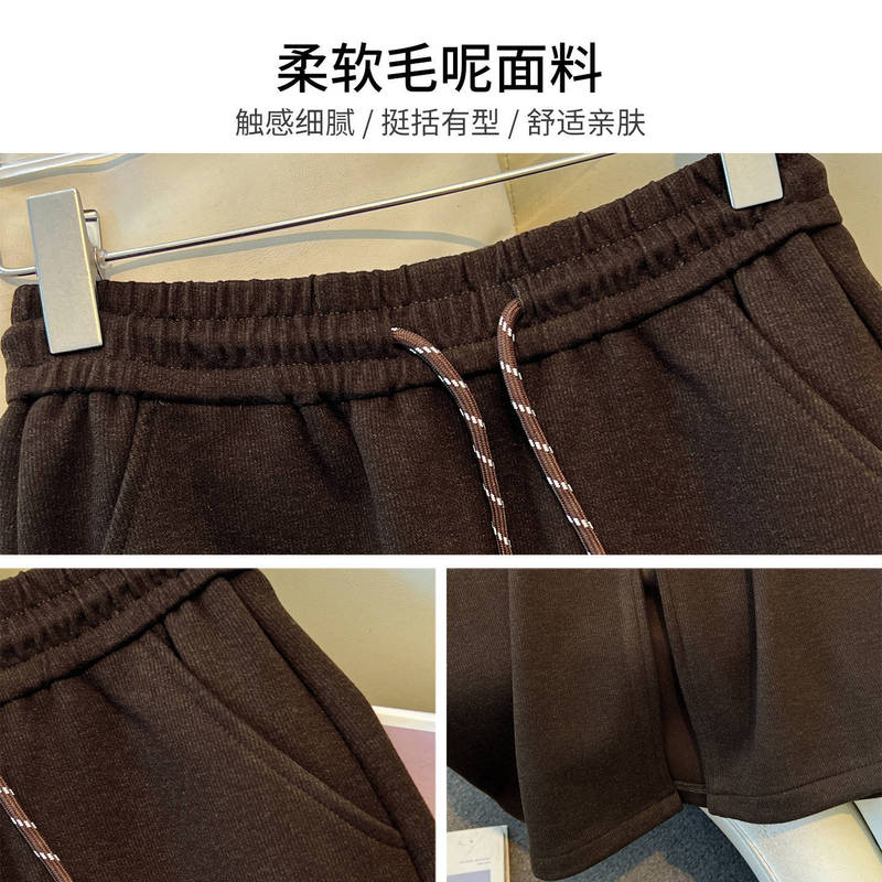 咖色毛呢半身裙秋冬女2025新款松紧抽绳巨好看包臀裙直筒a字裙子|undefined