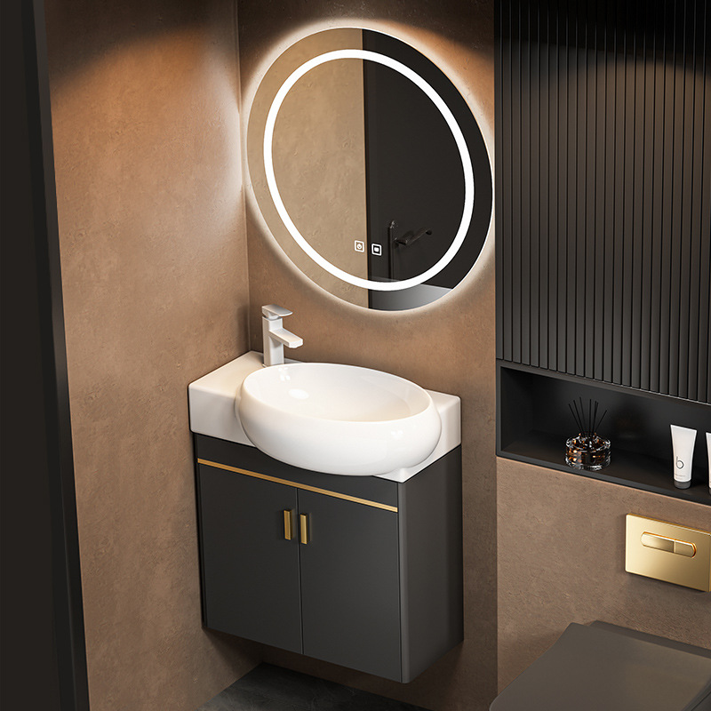 Cabinet de baño de aluminio espacio de lujo ligero para casa pequeña, gabinete de lavabo de lavado de cara, gabinete de lavabo combinado para el hogar, lavabo integral