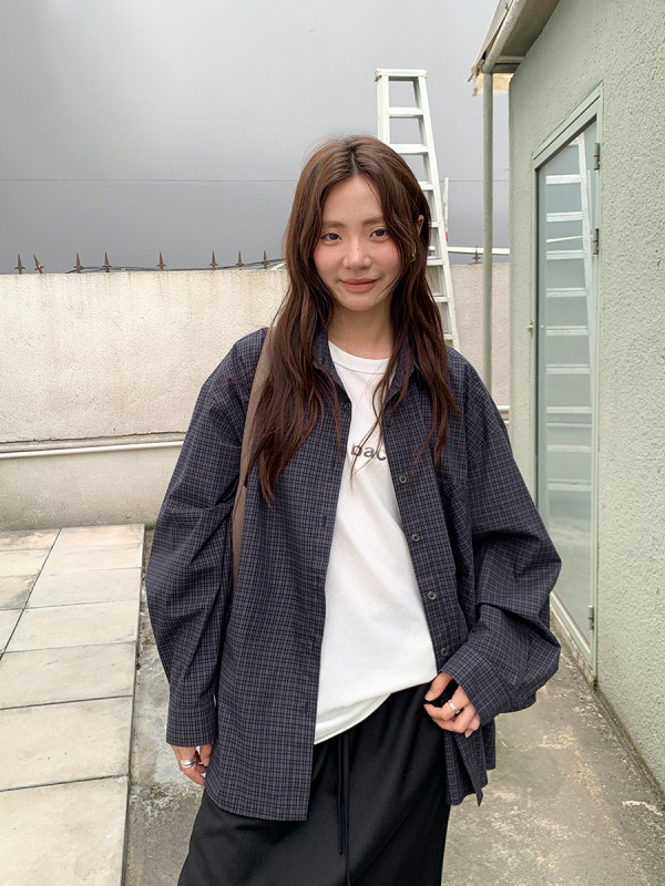 广州十三行2025秋韩系纯棉宽松前短后长设计休闲长袖衬衫女02707|undefined