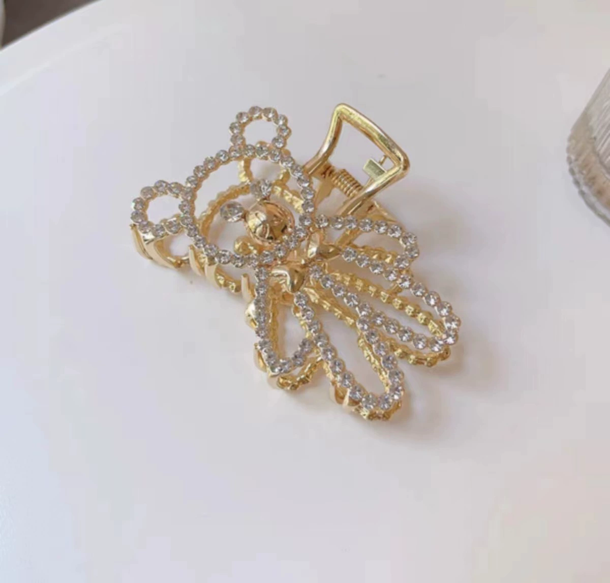 Metal crab hair clip, elegant rhinestone & pearl accents, large styles (multiple colors)