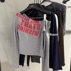 东大门2025新款韩版时尚设计百搭显瘦辣妹斜肩长袖T恤女上衣女潮