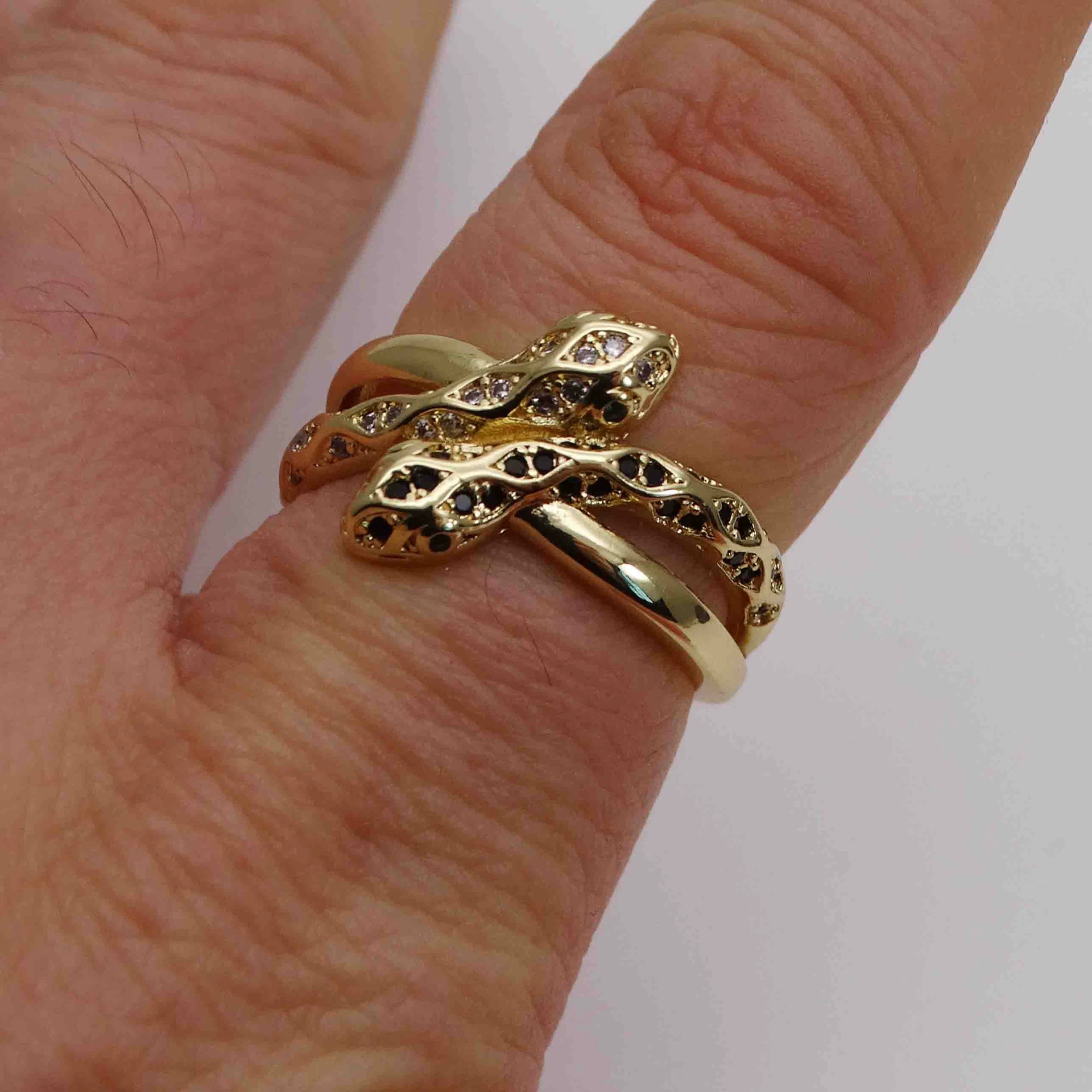 Zirconium, ring with stone, golden adjustable glasses, micro incrustation, 14 carat