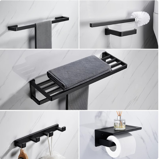 304 acero inoxidable negro toallas de baño colgando toallas de baño estante de almacenamiento conjunto de colgantes de hardware