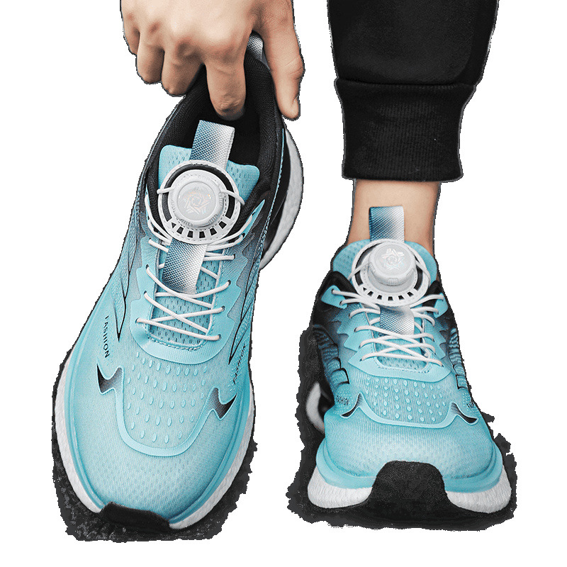 Zapatos de hombre, zapatillas de deporte ultraligeras transpirables, suela de palomitas de maíz para hombre, botones giratorios antideslizantes, zapatos para correr, superficie de cuero, comuníquese con el servicio al cliente